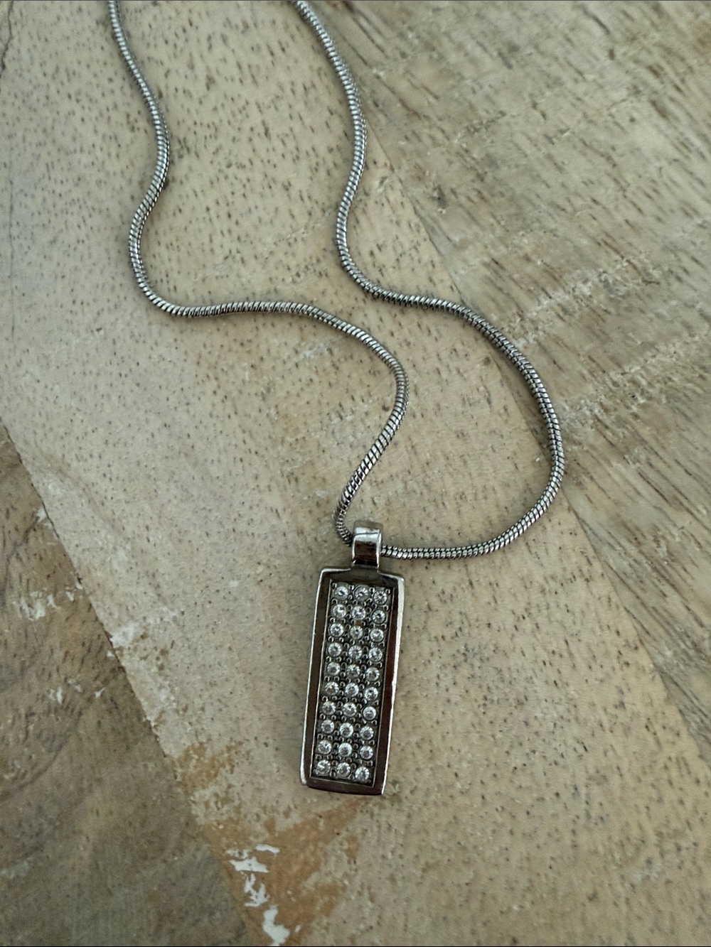 Dior Silver Crystal Pave Bar Pendant Necklace